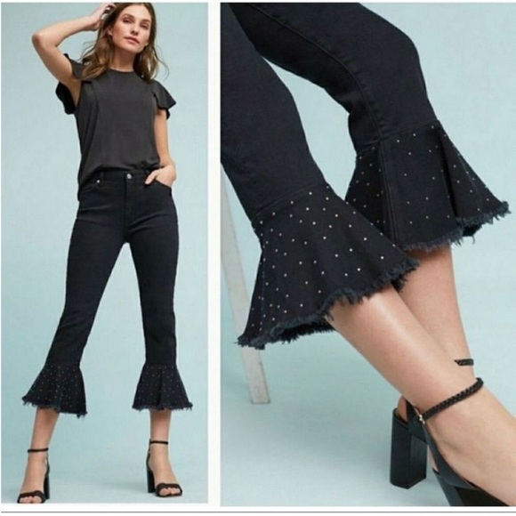 Anthropologie Denim - Anthropologie Pilcro & The Letterpress Black Bell Flare Studded Crop Jeans